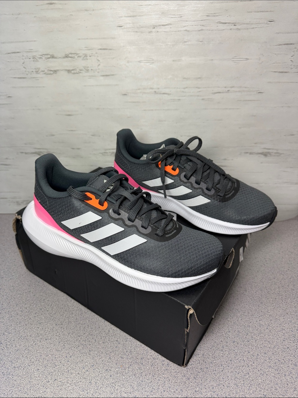 adidas Kids Dark Gray Sneakers with Pink & Orange Accents